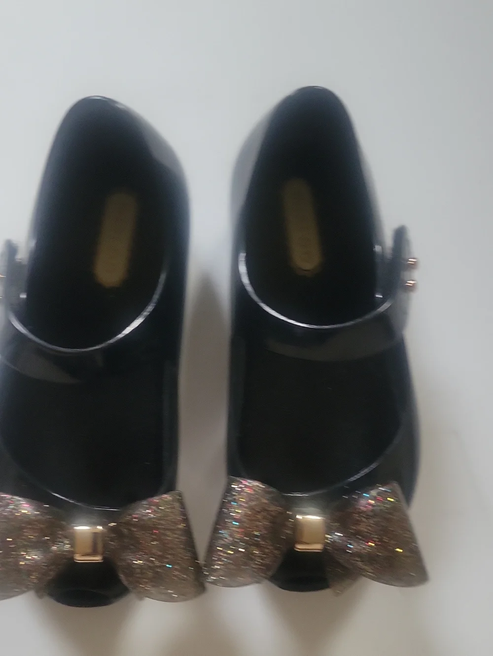 MINI DD Black Patent Girls Mary Jane Flats with Glitter Bow